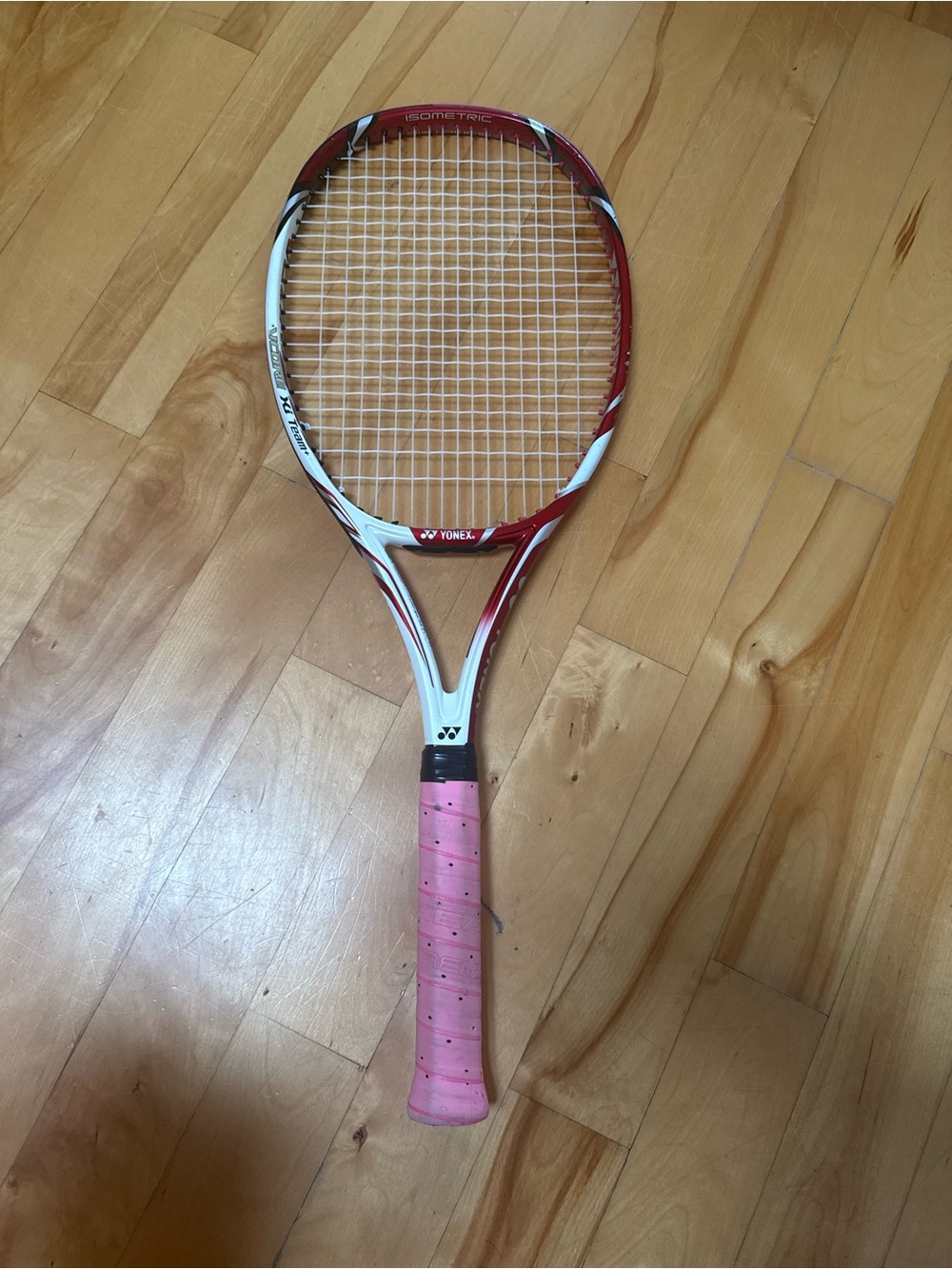 Yonex Red & White Tennis Racket with Pink Grip